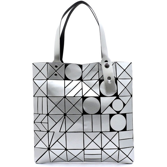 Geometric Checker Cut Out Gun Metal Silver Tote - Picture 3 of 9